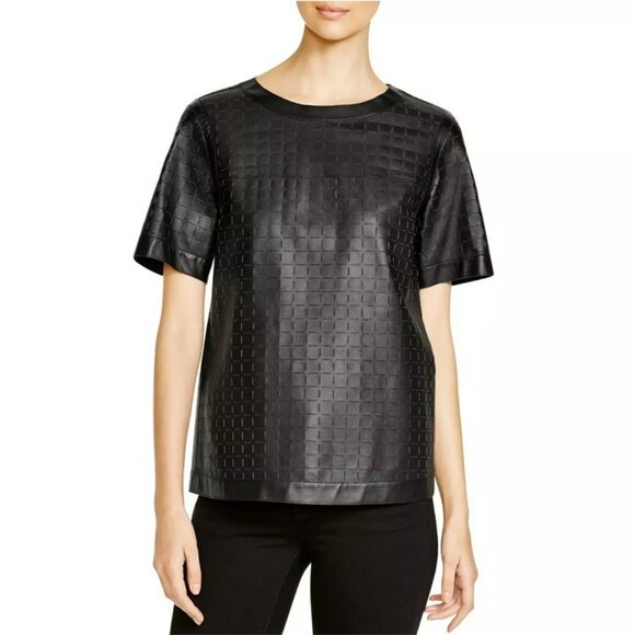 Lafayette 148 Black Ryan Laser-cut Leather Top New Blouse - Picture 3 of 3